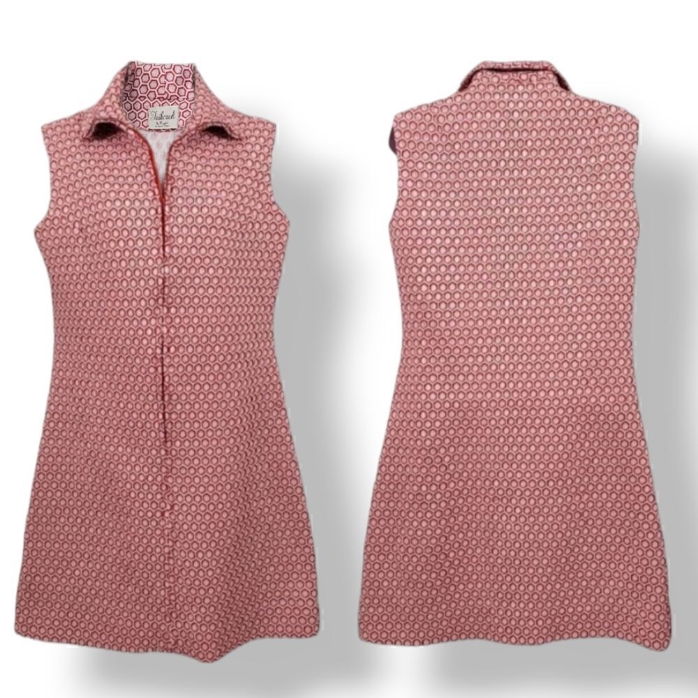 NEW Vintage 60's Handmade Red Geometric Mod Sleeveless Mini Dress Modern Large - Picture 3 of 10